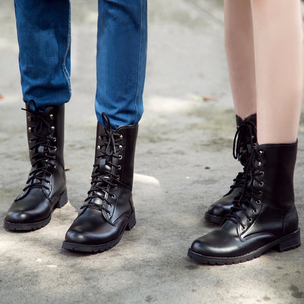 women's black army style boots